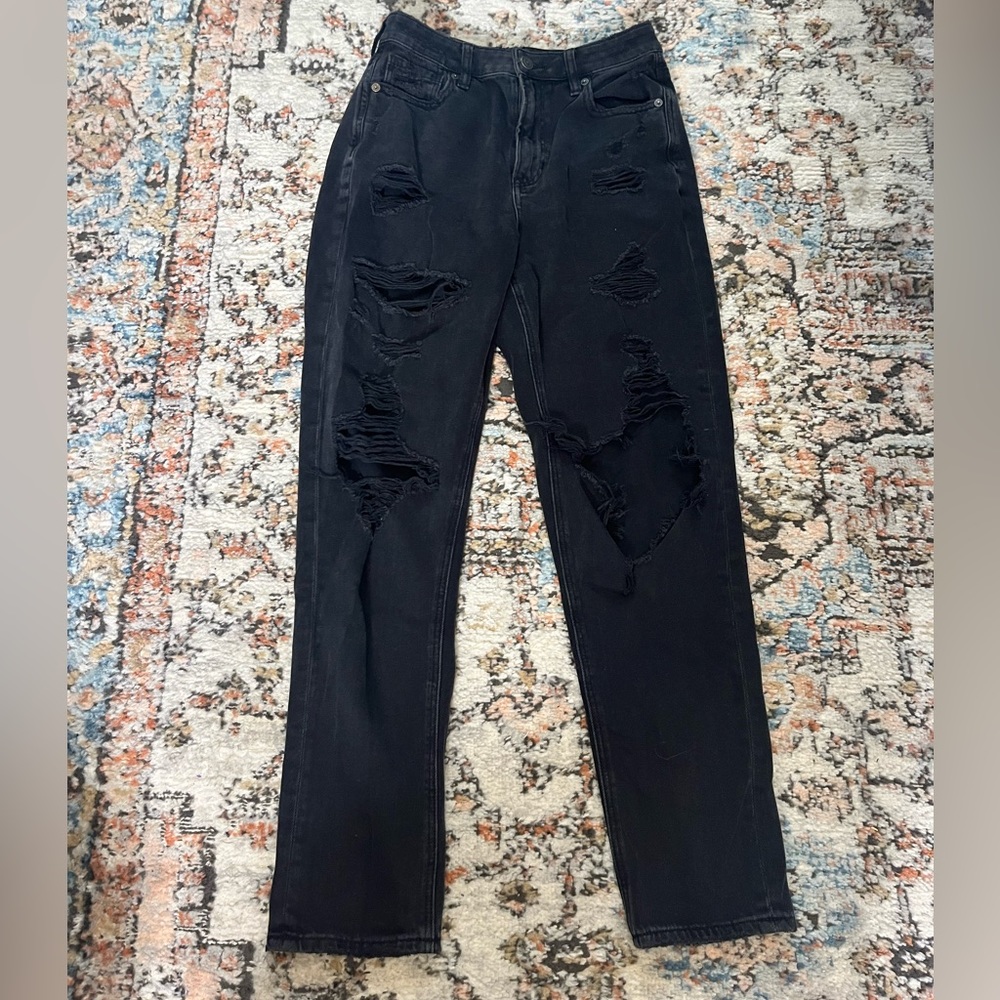 American Eagle, black ripped wide leg jeans, size: 2